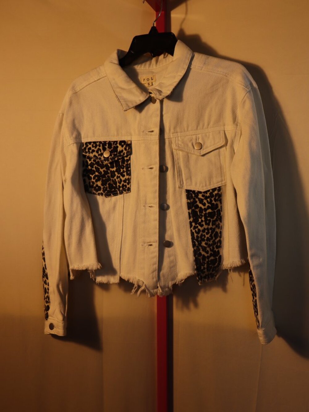 POL Distressed White Denim Jacket with Leopard print - New w/out Tags - Medium - Picture 3 of 4